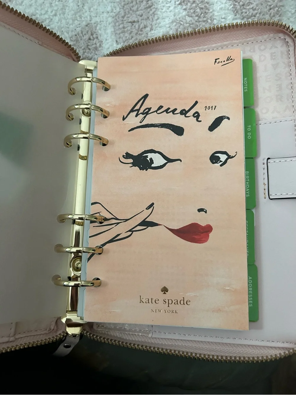 kate spade Wellesley Light Pink Zip personal size planner with Gold detail.